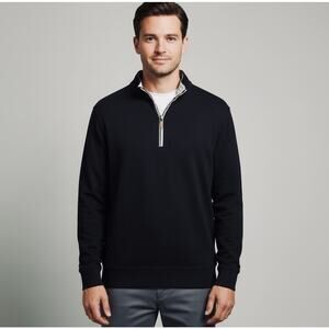 Collars and Co Shirt Cloud Cotton Blend Quarter Zip Pullover Black Size Large